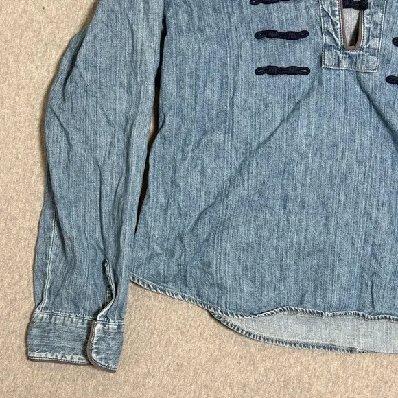 Vtg AMERICAN EAGLE Military-Inspired Split V-Neck Long Sleeve Denim Top Large - Picture 5 of 8